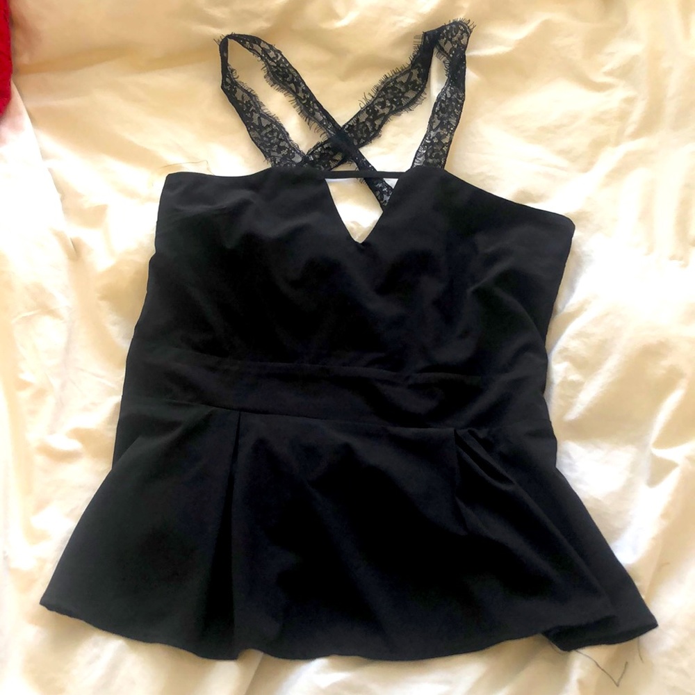 Black Peplum Top with Lace